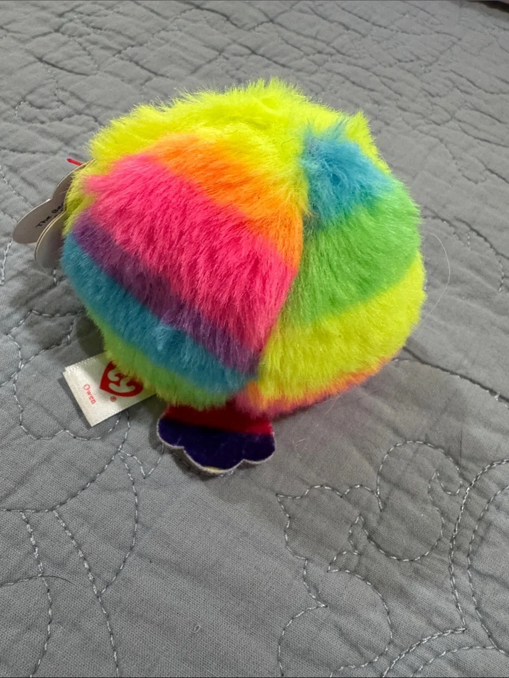 Ty Multicolor Rainbow Beanie Boos Plush Owl with Sparkly Pink Beak & Feet